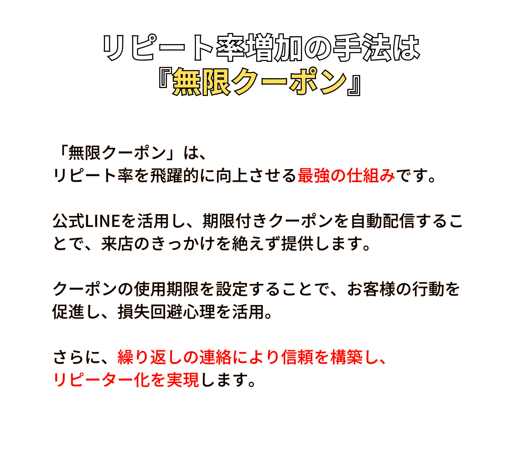リピート率増加の手法は無限クーポン